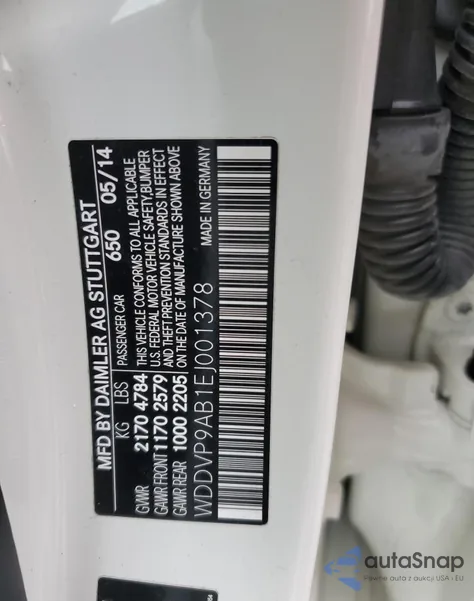 2014 Mercedes-Benz B Electric from USA, damaged, VIN WDDVP9AB1EJ001378